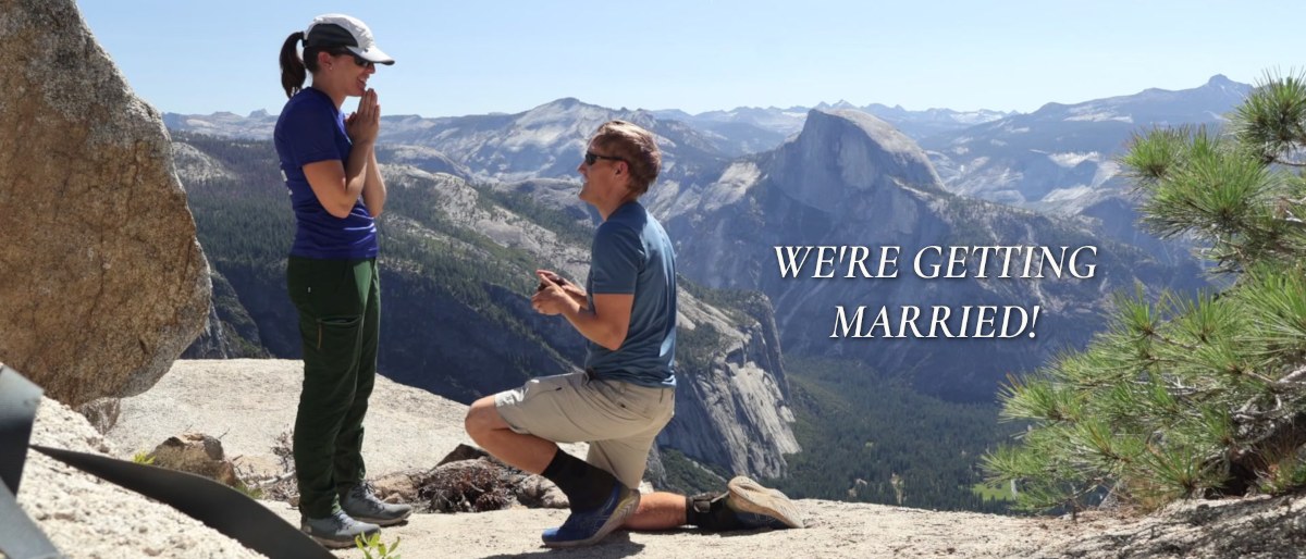 Jordan and Dale's engagement photo at Yosemite with Half Dome